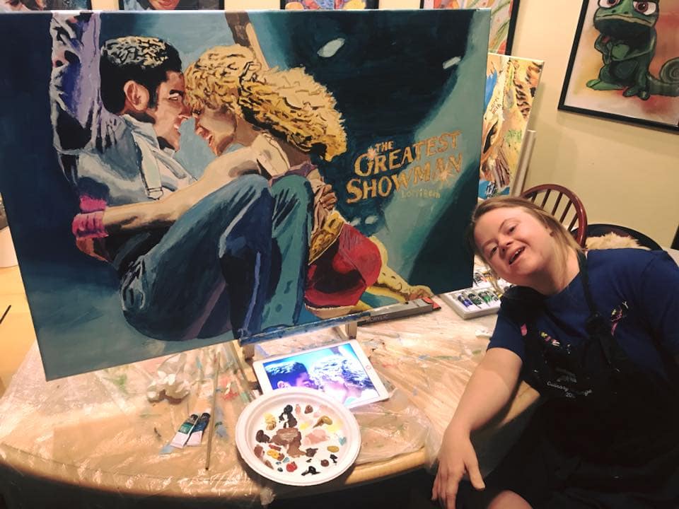 A Change 4 Love painting in progress at the studio table